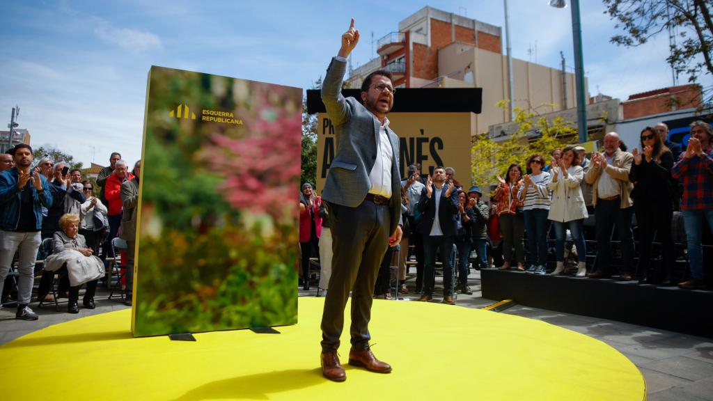 Pere Aragonès, cuando era 'president' de la Generalitat, durante un mitin de ERC en su Pineda de Mar natal, en mayo de 2024