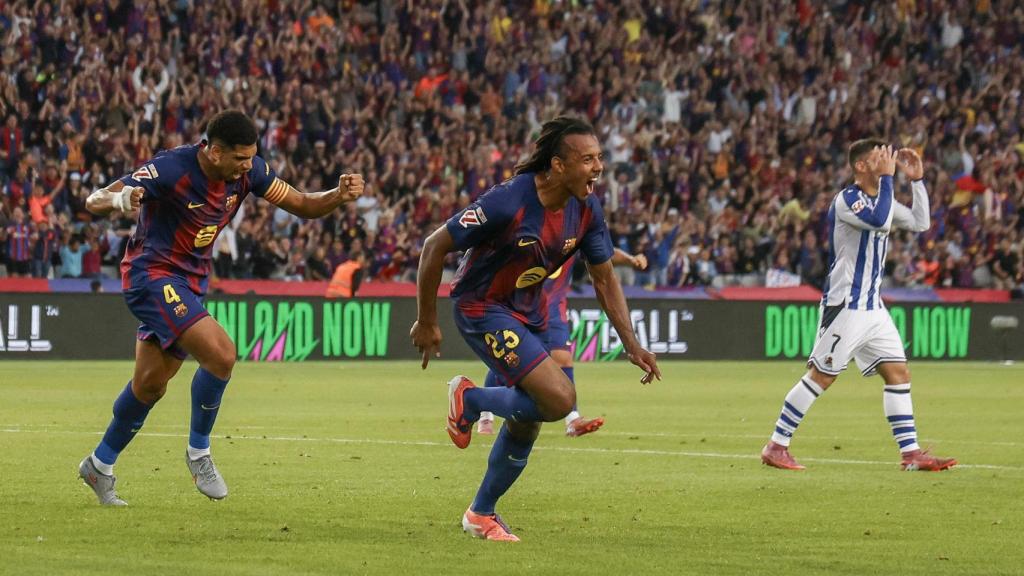Jules Koundé celebra el seu gol en el Barça-Real Sociedad