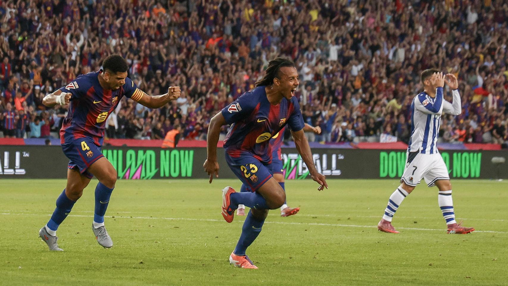 Jules Koundé celebra su gol en el Barça-Real Sociedad