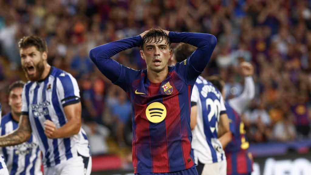 Pedri se lamenta por una oportunidad fallada en el Barça-Real Sociedad