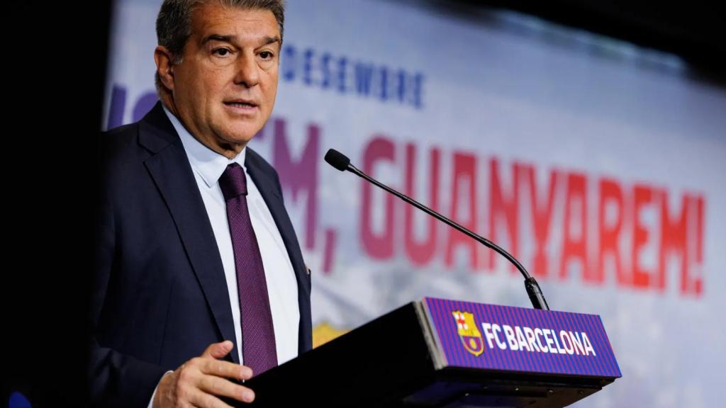 El presidente del Barça, Joan Laporta, en la presentación del informe 'forensic' ante los socios
