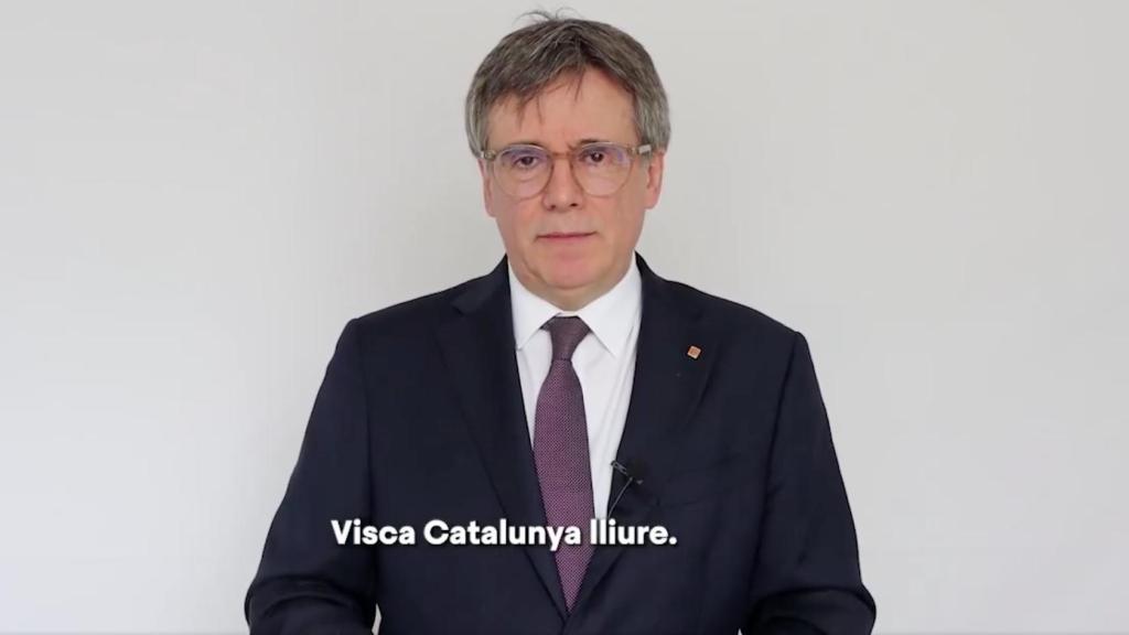 Carles Puigdemont, durante su intervención en el acto de Junts con motivo de los ocho años del 1-O