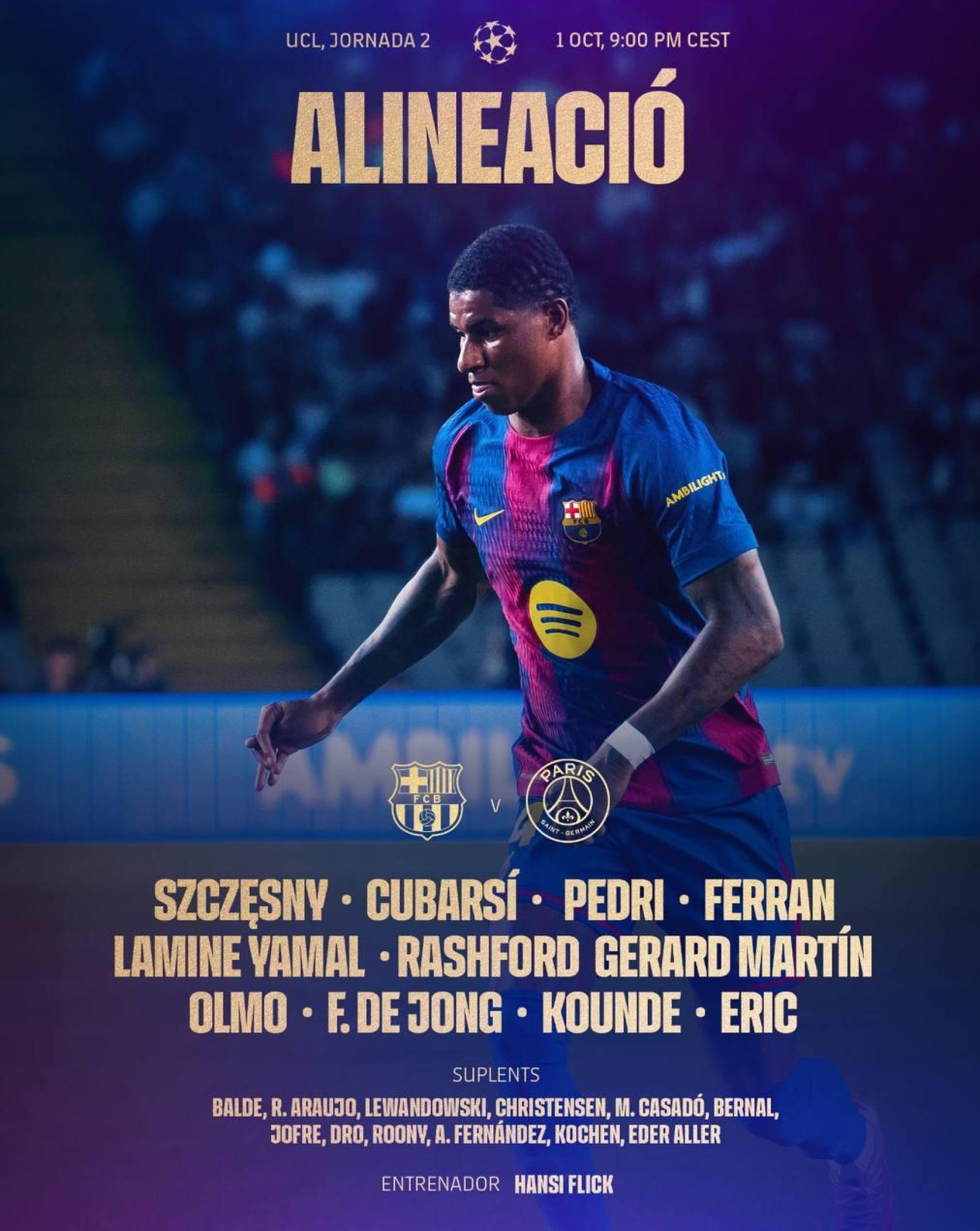 La alineación del Barça para el partido contra el PSG