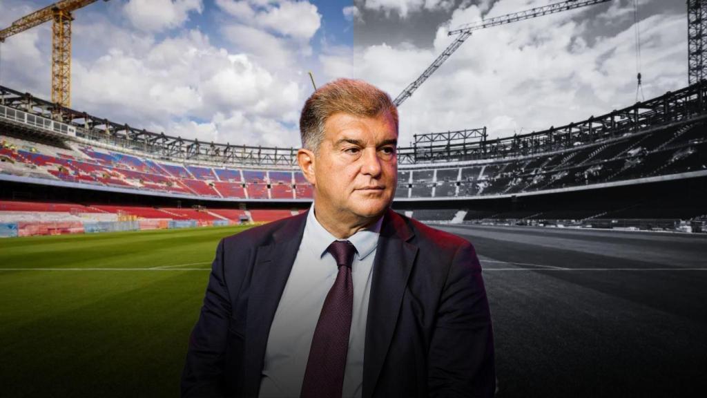 Joan Laporta en un montaje sobre el Camp Nou