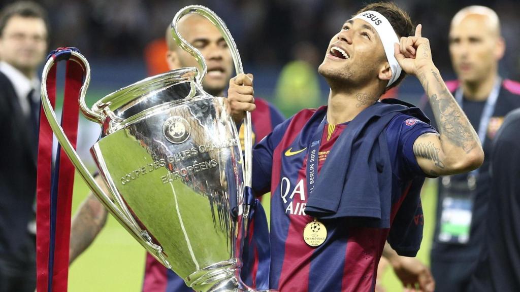 Neymar Jr celebra la conquesta de la Champions League el 2015 amb el Barça