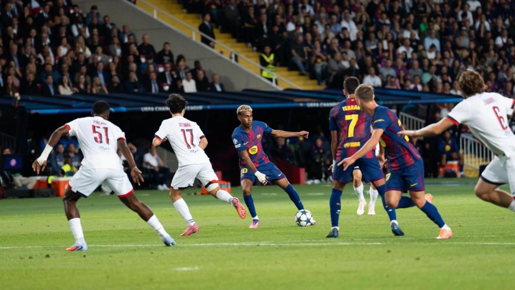 Lamine Yamal, durante el partido Barça-PSG