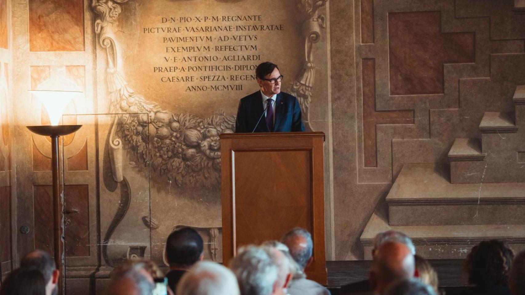 El 'president' Salvador Illa, en la inauguración de la exposición del milenario de Montserrat en Roma