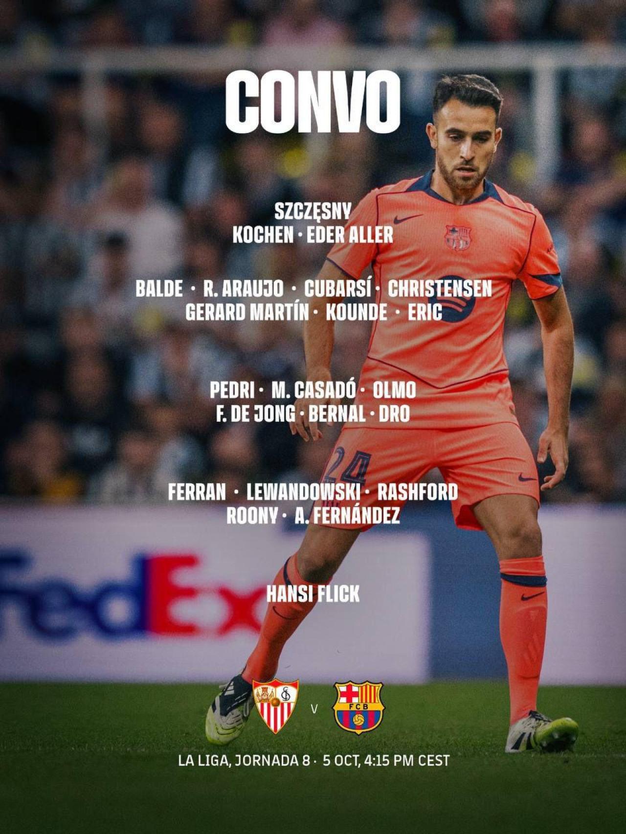 La convocatoria del Barça para enfrentarse al Sevilla