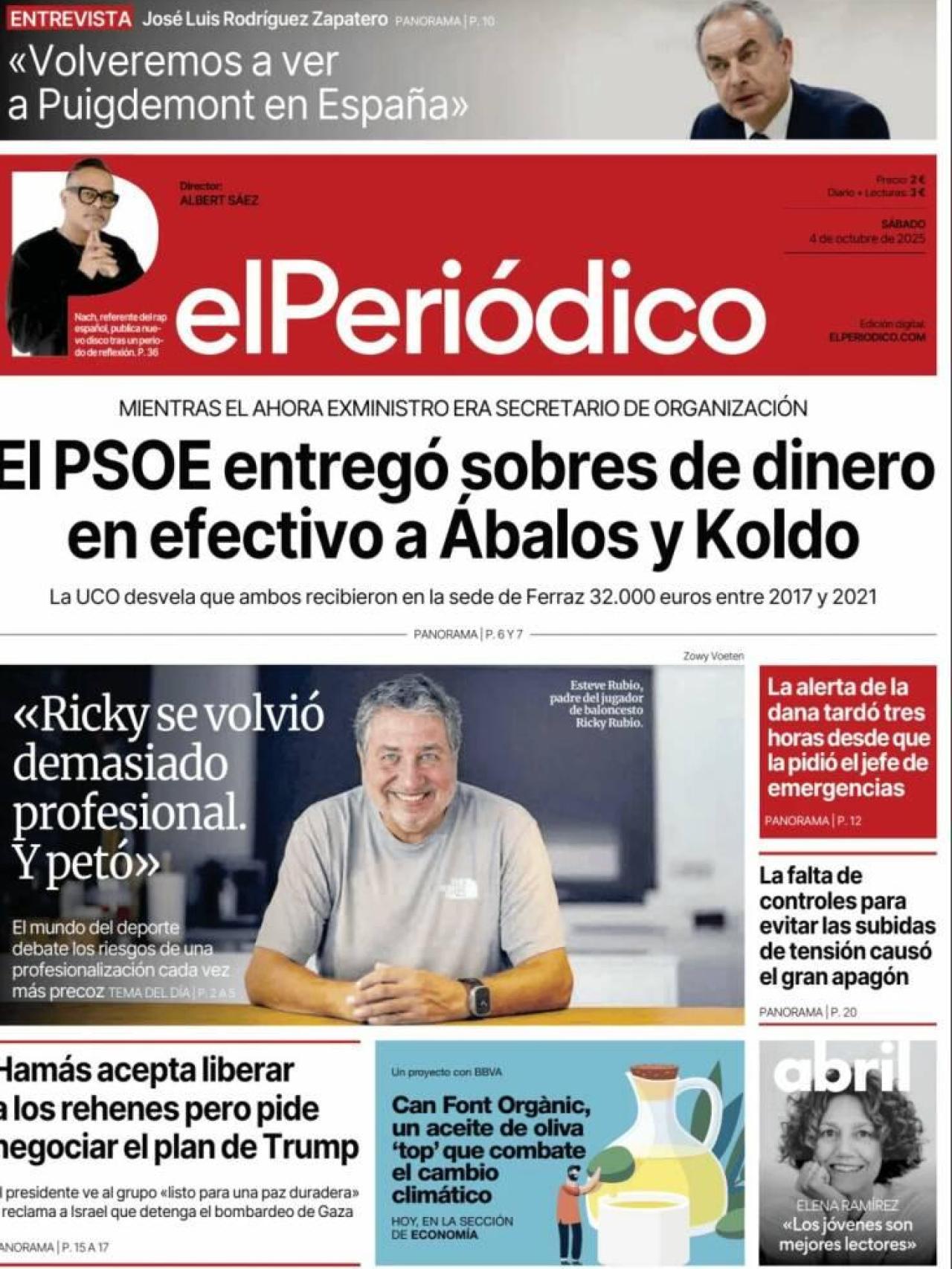 Portada de 'El Periódico' del 4 octubre