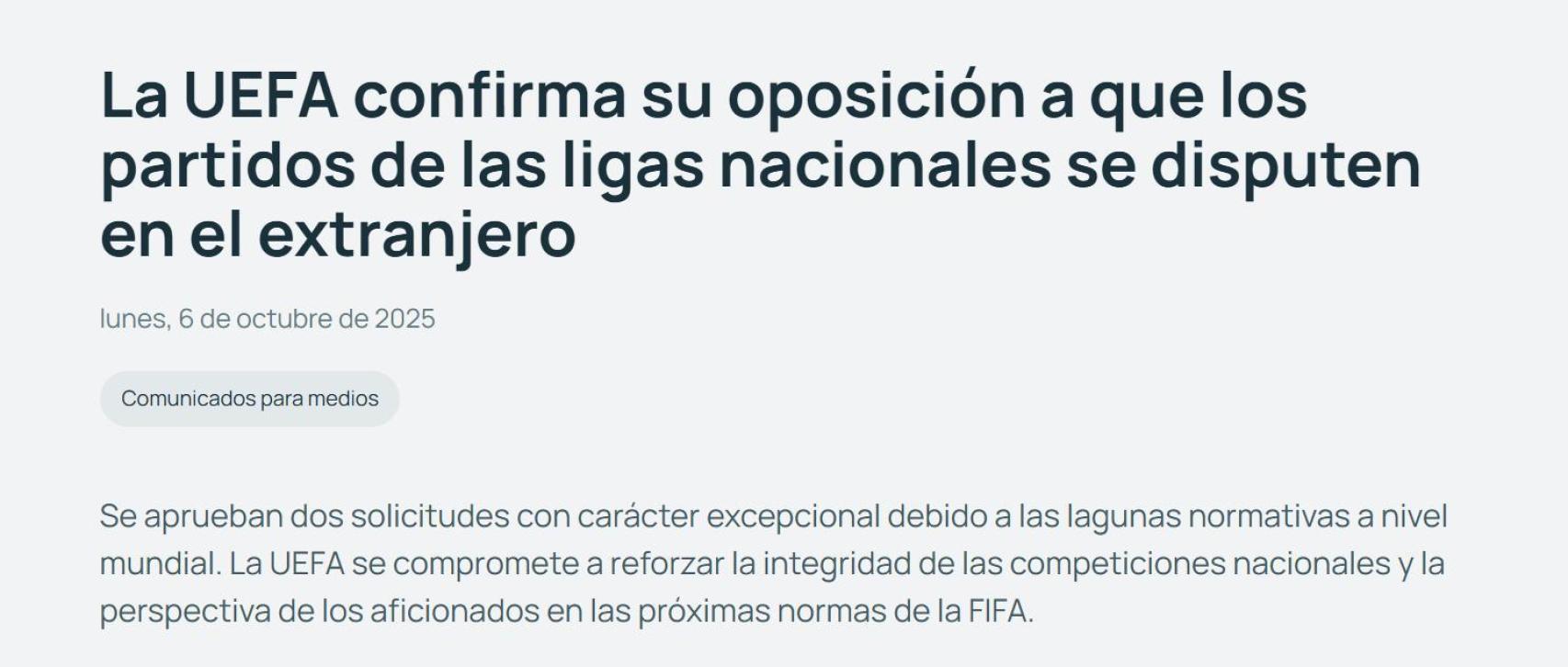 La UEFA aprueba el Villarreal-Barça en Miami con reticencias