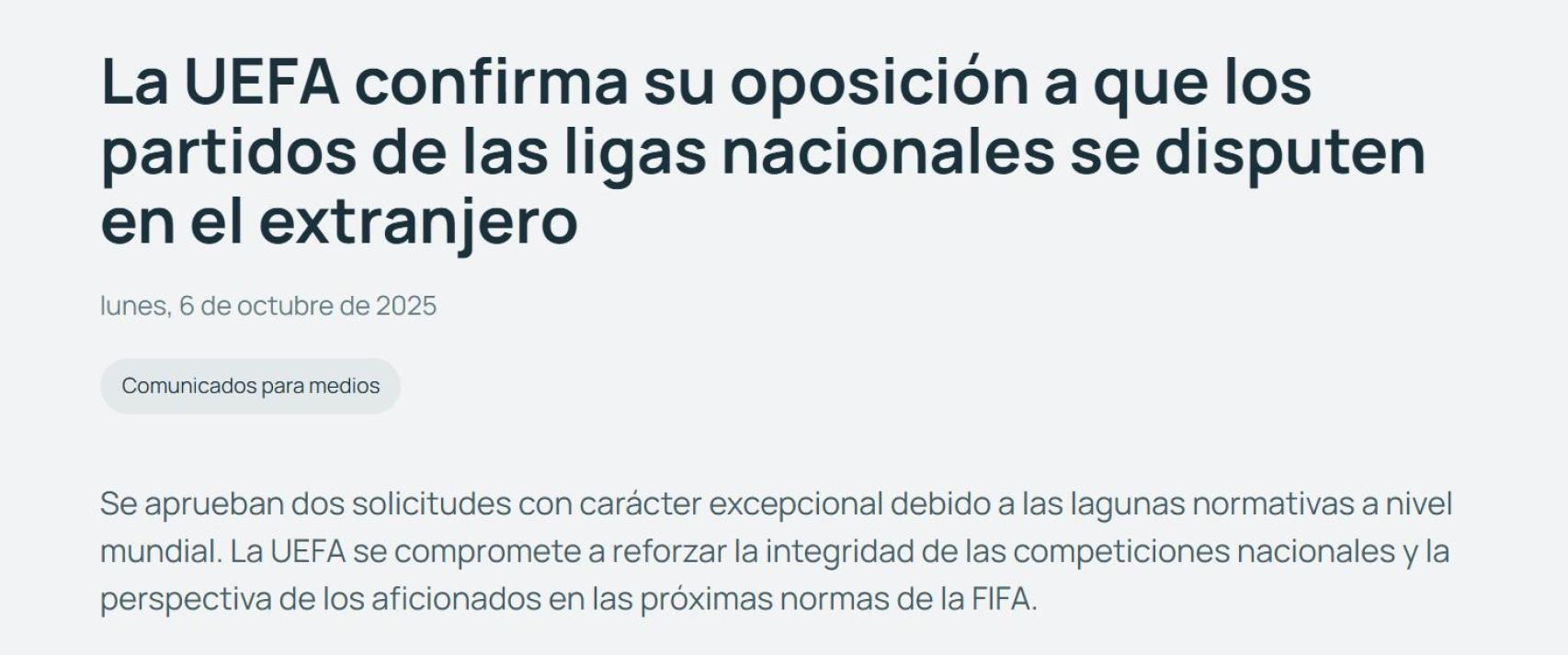 La UEFA aprueba el Villarreal-Barça en Miami con reticencias
