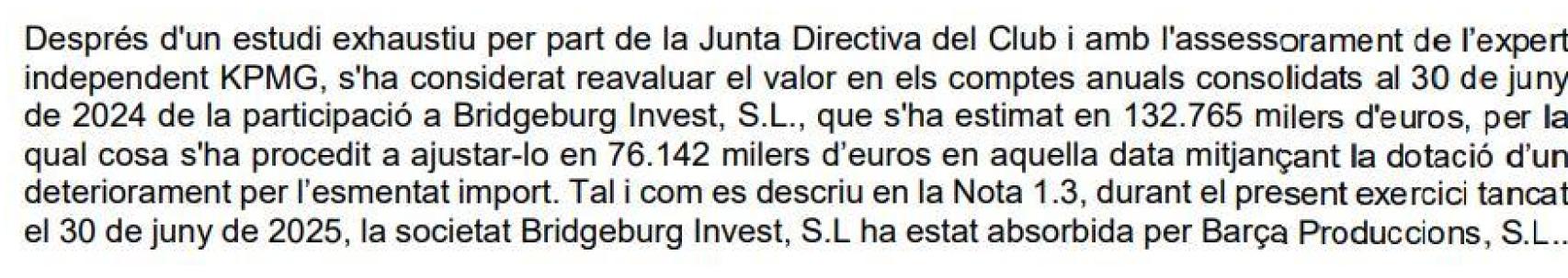 El Barça deteriora 76 milions de la seva participació en Bridgeburg Invest a l'exercici 23-24