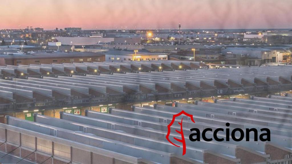 Fotomontaje de las instalaciones de Mercabarna con el logo de la constructora española Acciona