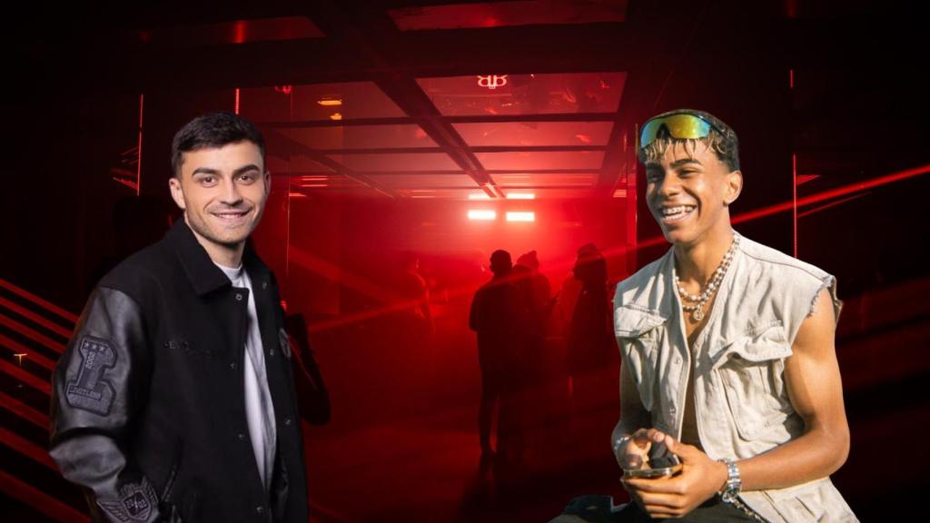 Pedri y Lamine Yamal, en un fotomontaje con la discoteca Boris Club de fondo