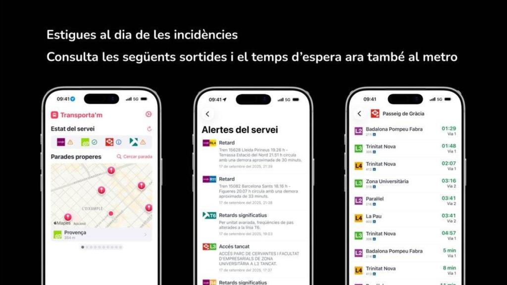 Pantallas de la aplicación Transporta'm