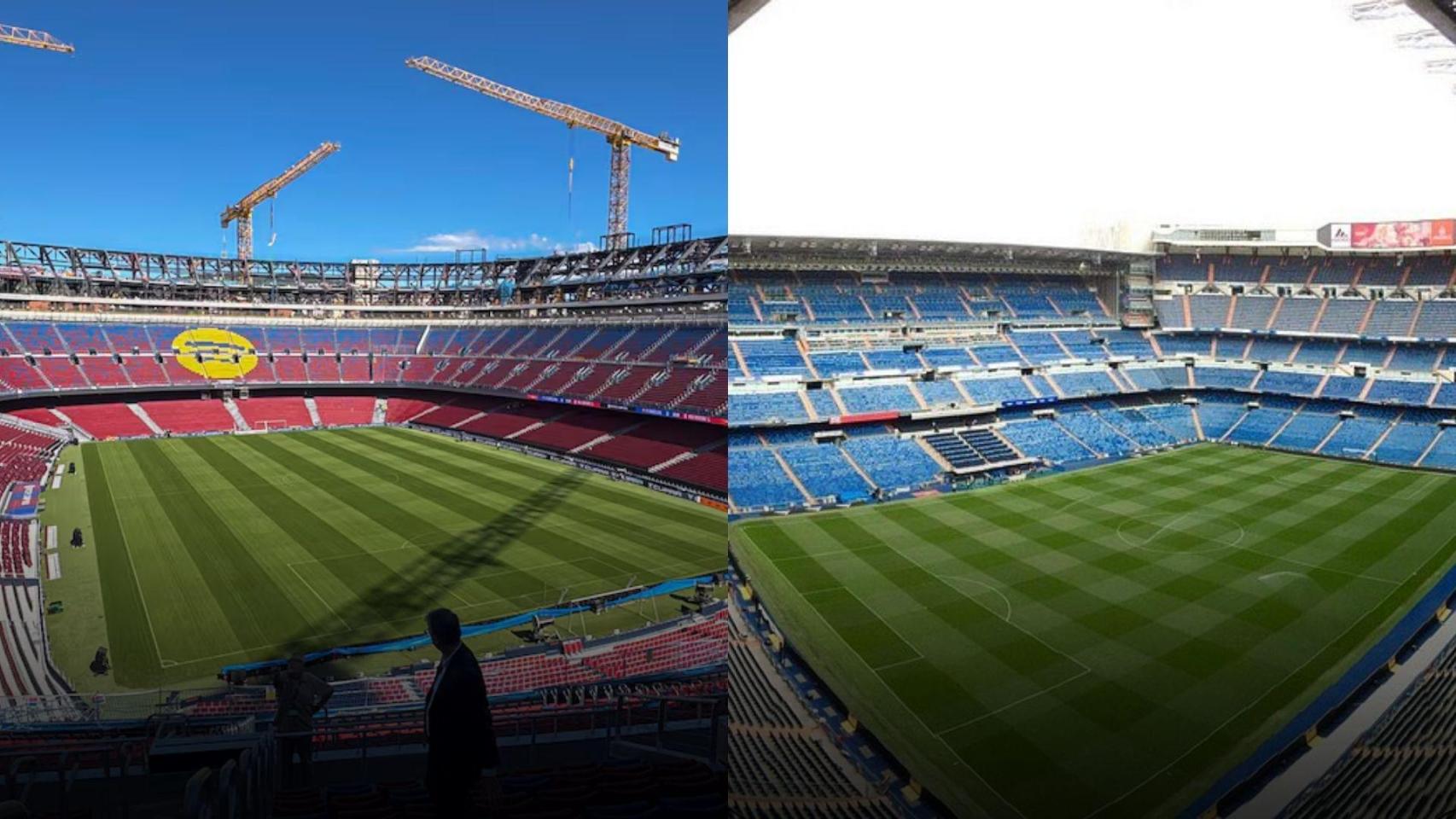 El Camp Nou y el Santiago Bernabéu en un montaje