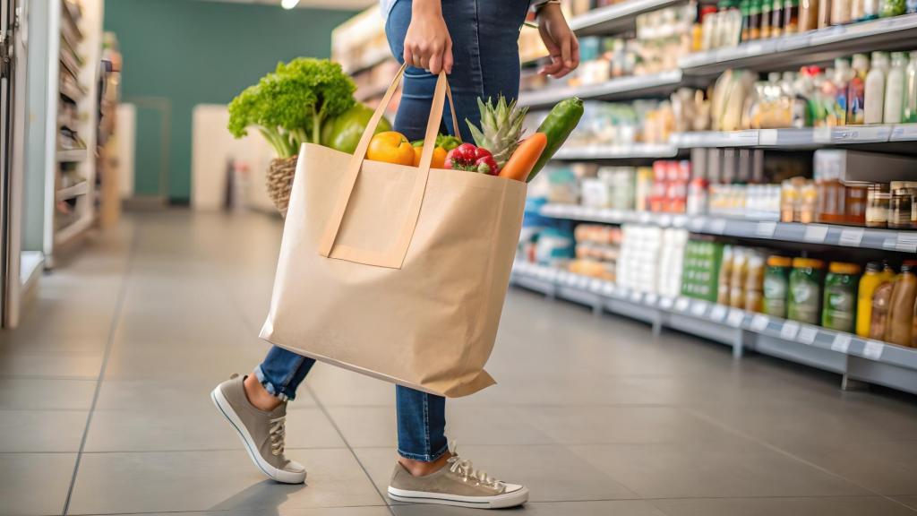 Persona con la bolsa de la compra llena