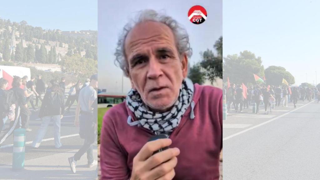 El actor Willy Toledo en la huelga general por Palestina de Barcelona