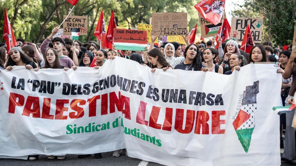 La cabeza de la marcha por Palestina en Barcelona