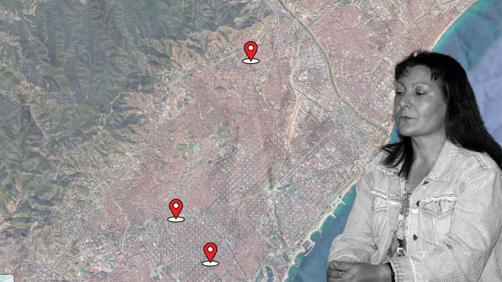 Remedios Sánchez, la ‘matayayas’, y un mapa de Barcelona con las ubicaciones de las tres víctimas mortales