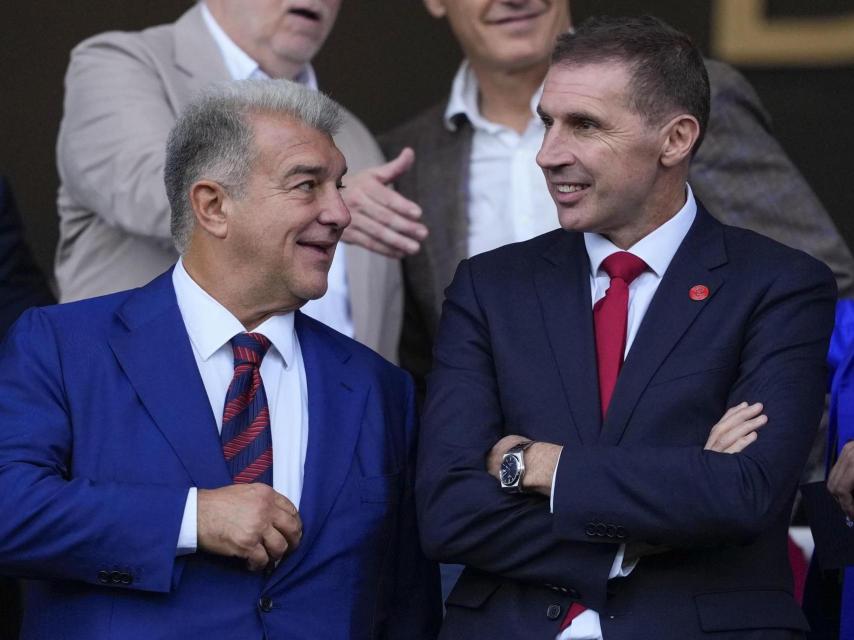 Joan Laporta i Delfí Geli, president del Barça i del Girona, a la llotja del Lluís Companys