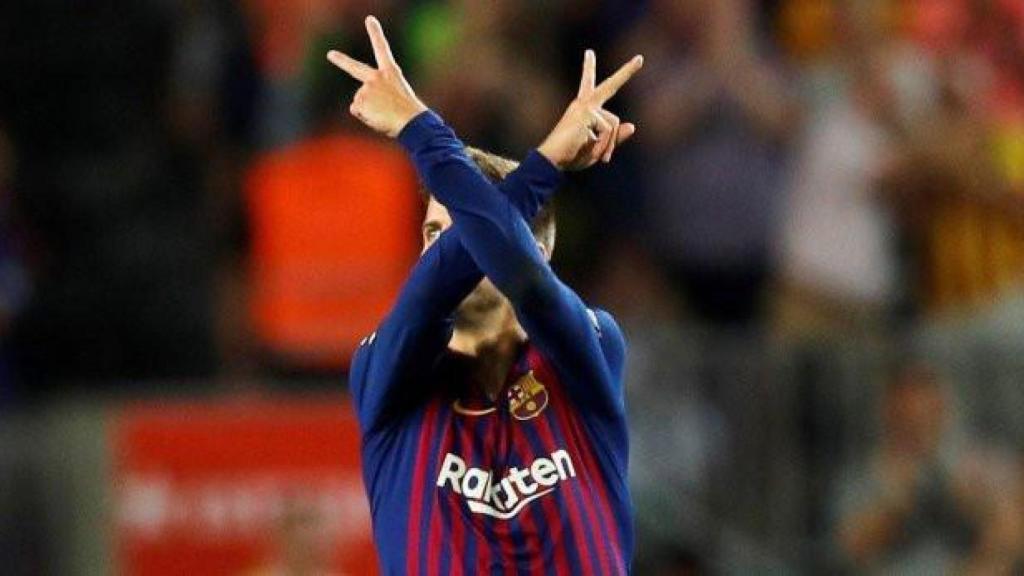 Gerard Piqué celebra su gol contra el Girona en 2018