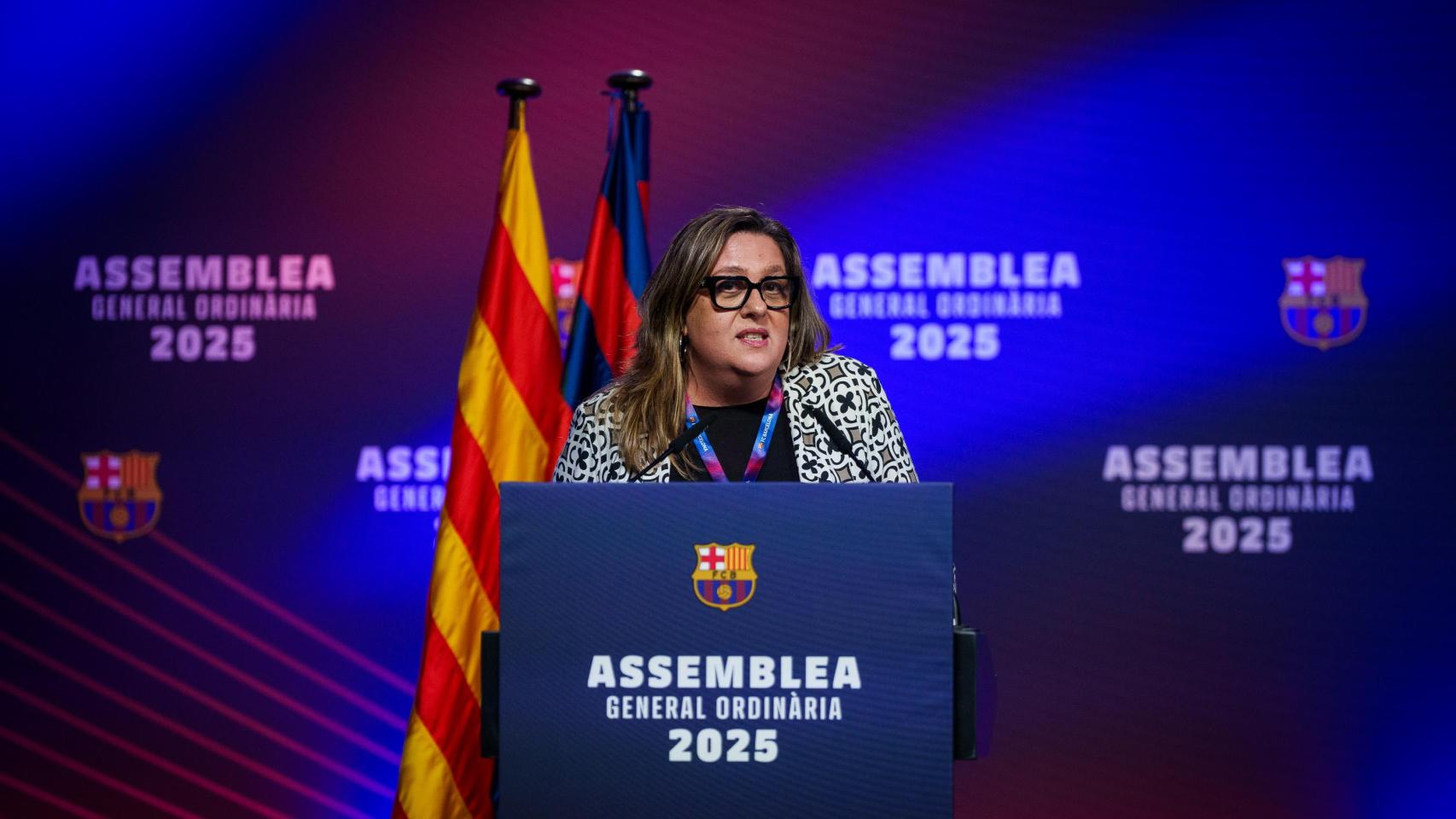 Elena Fort, durante la asamblea de socios compromisarios del Barça de 2025