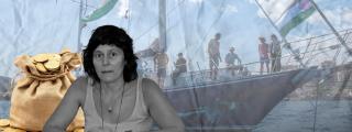 Fotomontaje de Pilar Castillejo (CUP) con la Flotilla de fondo