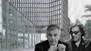 Samaranch Jr. y Tatxo Benet con el edificio de Mediapro de fondo