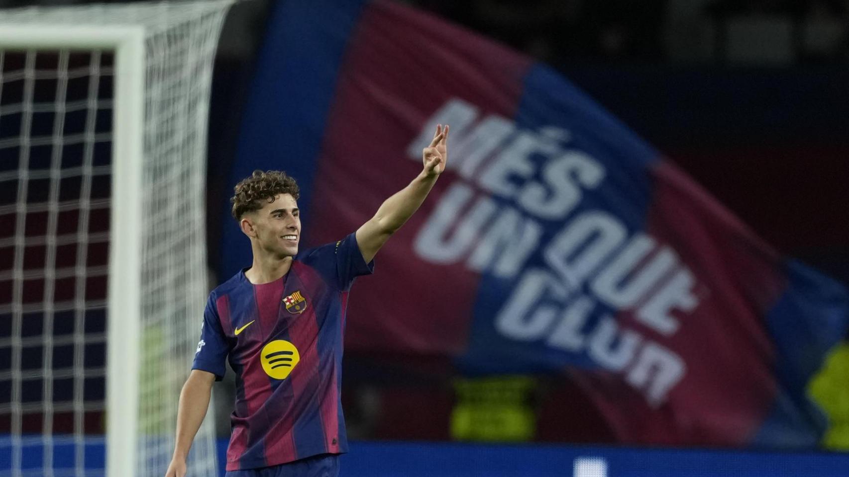 Fermín López celebra un gol marcado al Olympiacos