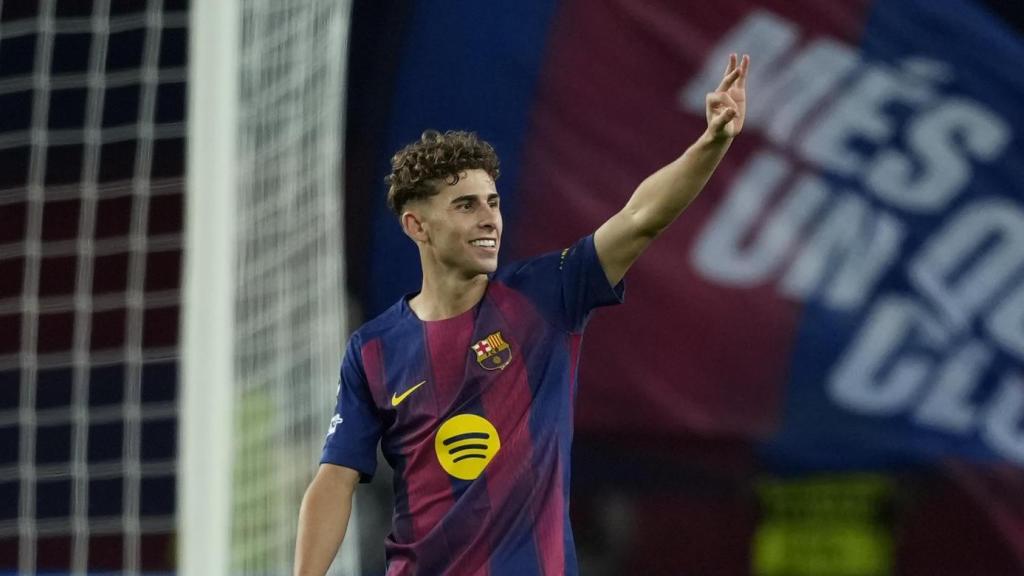 Fermín López celebra un gol marcado al Olympiacos