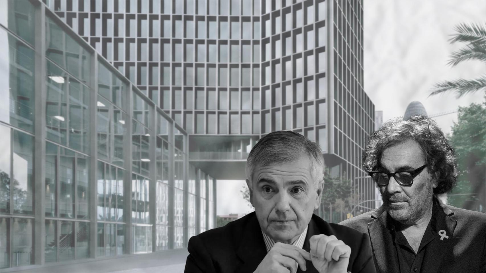 Samaranch Jr. y Tatxo Benet con el edificio de Mediapro de fondo