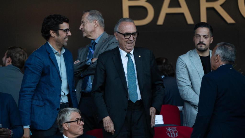 Joan Gaspart, durant el Barça-Olympiacos de la Champions League (6-1) a Montjuïc