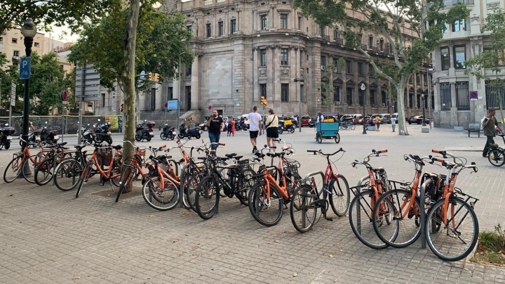 Bicicletas de alquiler de uso compartido aparcadas en la vía pública en Barcelona (archivo)