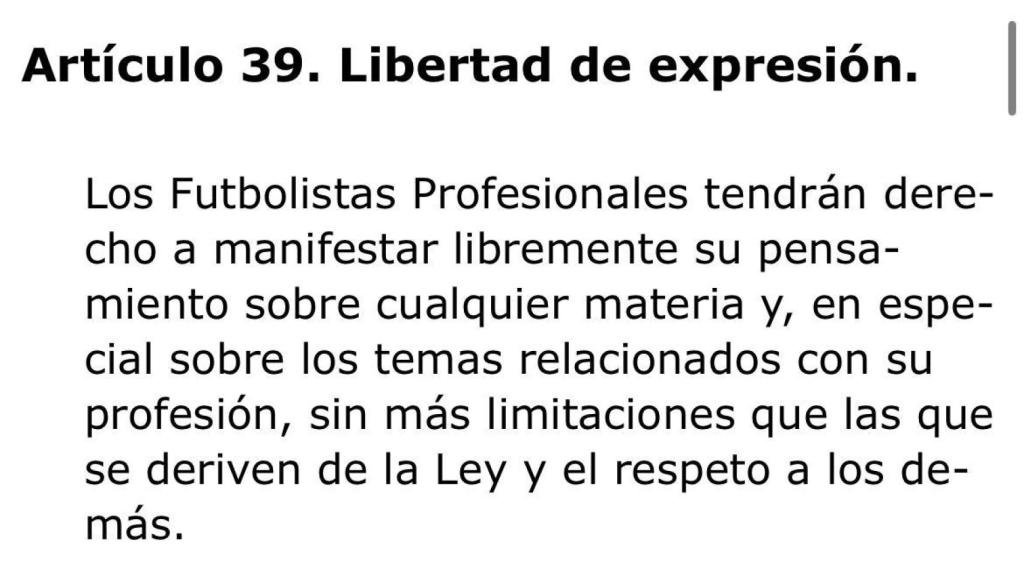 Artículo 39 del convenio colectivo de los futbolistas
