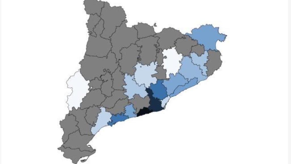 Mapa de los Liam recién nacidos en Cataluña en 2024