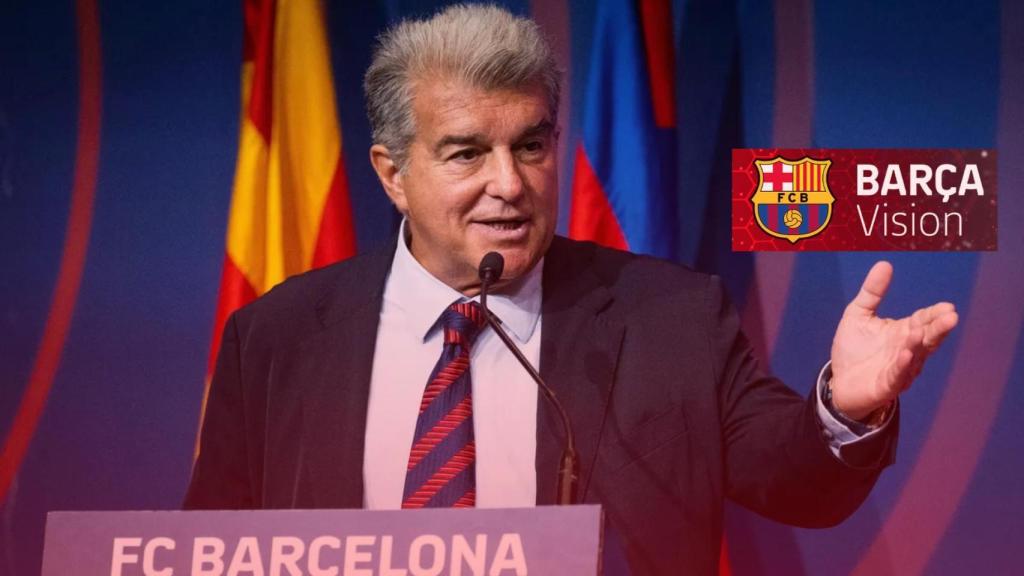 Joan Laporta, en un fotomontaje con el logotipo de Barça Vision