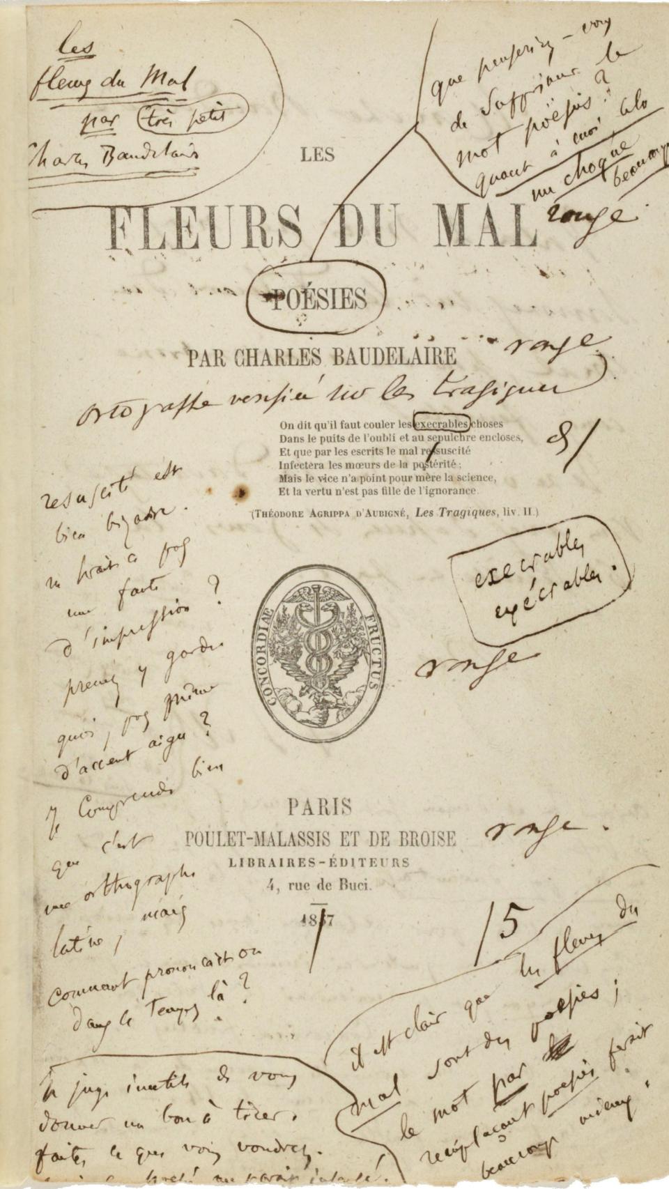 Manuscrito de 'Las flores del mal' (1857) con anotaciones de Baudelaire