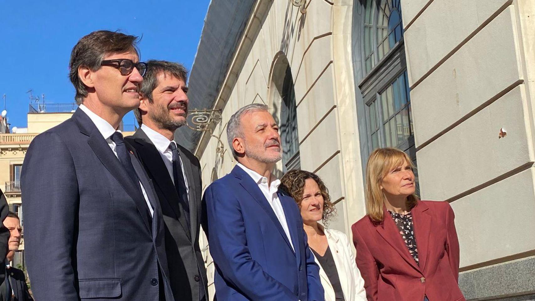 Salvador Illa, presidente de Cataluña; Jaume Collboni, alcalde de Barcelona; Ernest Urtasun, ministro de Cultura; y Lluïsa Moret, presidenta de la Diputació de Barcelona