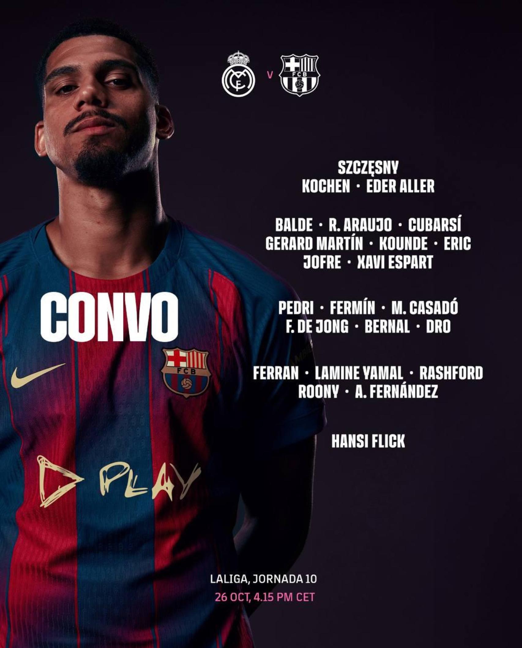 La convocatòria del Barça per al clàssic contra el Real Madrid