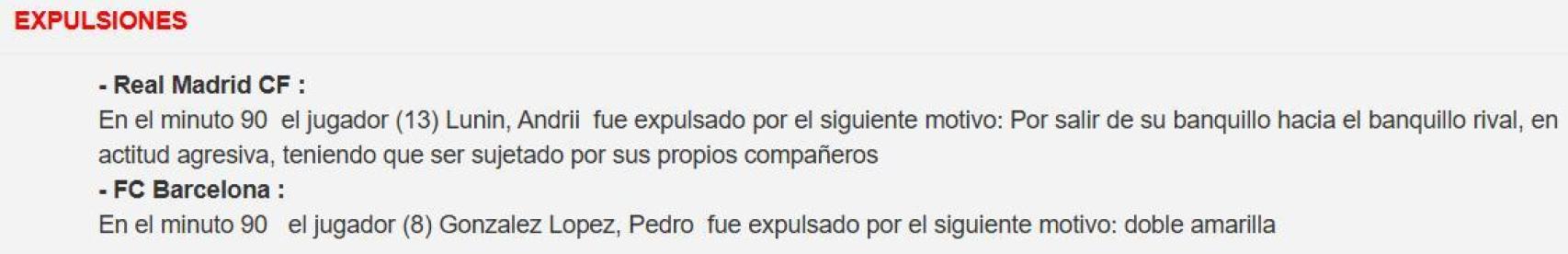 César Soto Grado expulsa a Pedri y Andriy Lunin del clásico Real Madrid-Barça