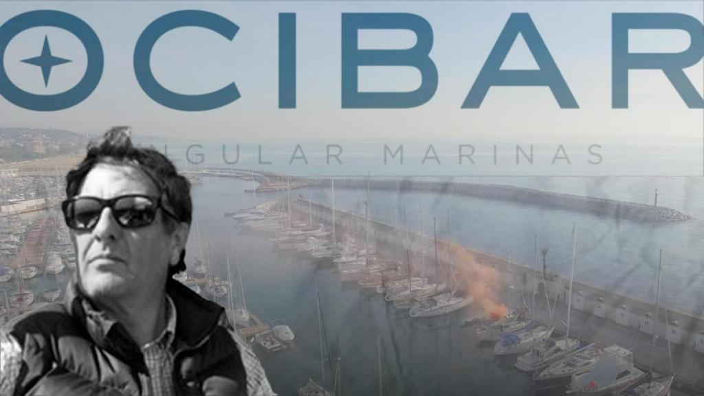 Fran Ripoll, el logo de Ocibar y el puerto deportivo de Sant Andreu de Llavaneres