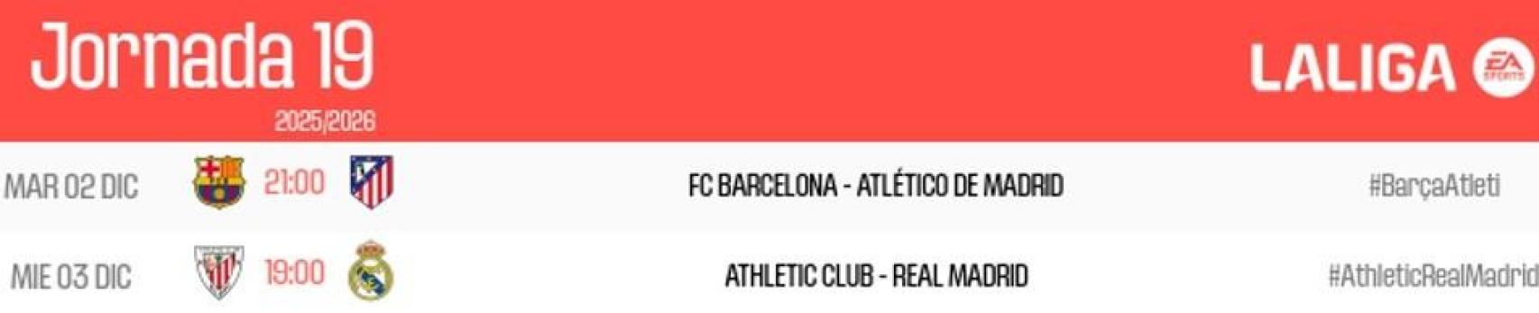 La Liga adelanta el Barça-Atlético y el Athletic Club-Real Madrid por la disputa de la Supercopa