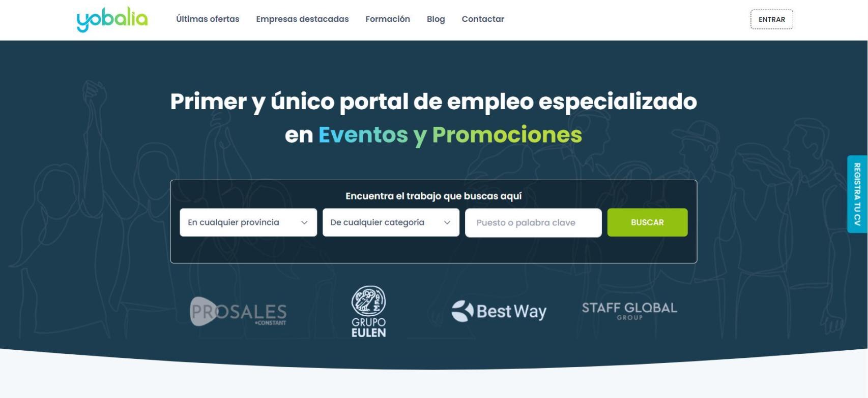 La pàgina web de Yobalia, el portal d'ocupació especialitzat en esdeveniments i promocions