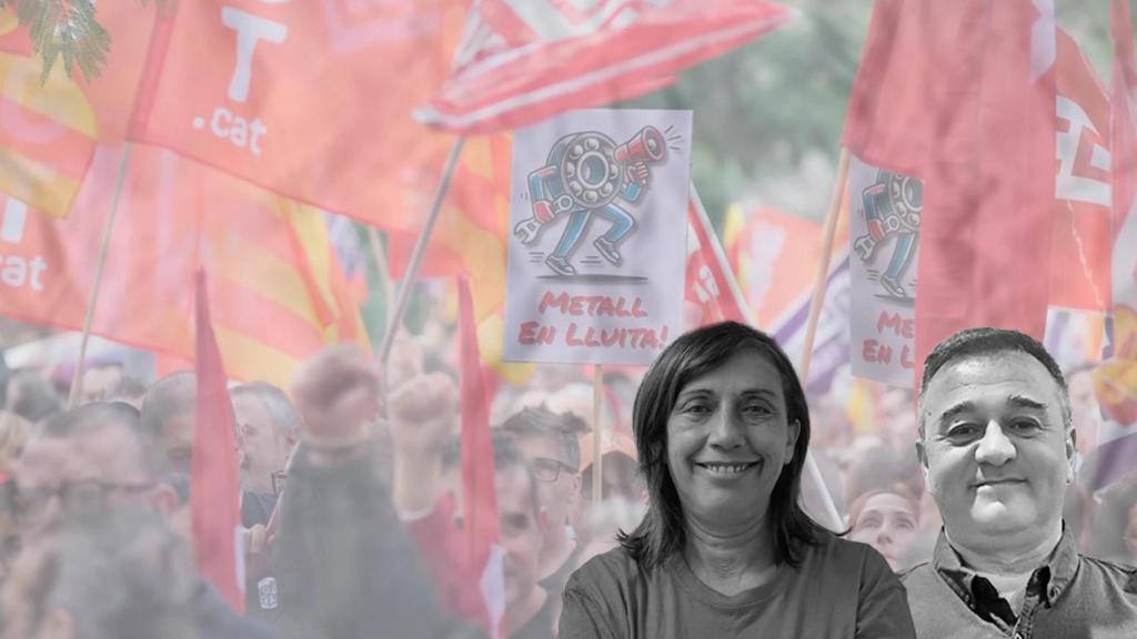 Fotografía montaje con Antonia Fuentes, secretaria general de UGT FICA, y Josep Rueda, secretario general de CCOO en Cataluña