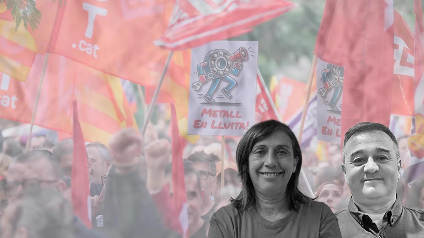 Fotografía montaje con Antonia Fuentes, secretaria general de UGT FICA, y Josep Rueda, secretario general de CCOO en Cataluña