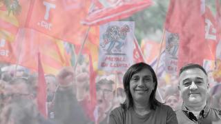Fotografía montaje con Antonia Fuentes, secretaria general de UGT FICA, y Josep Rueda, secretario general de CCOO en Cataluña