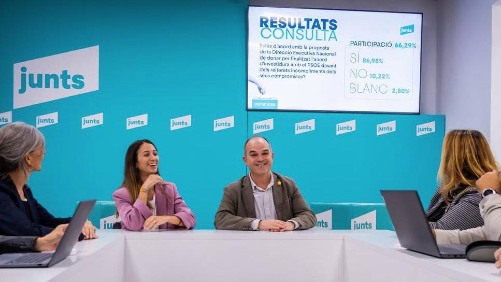 La dirección de Junts, dando a conocer el resultado de la consulta a su militancia