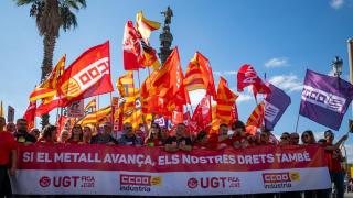 Manifestación para reclamar el nuevo convenio del sector del metal, en Barcelona