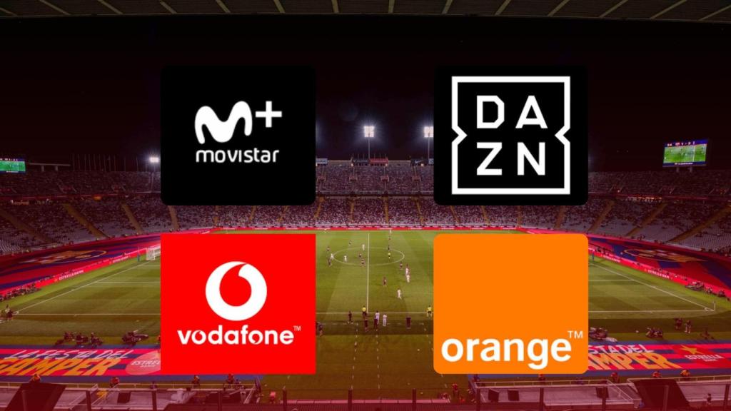Els logotips de Movistar, Dazn, Vodafone i Orange, en un muntatge